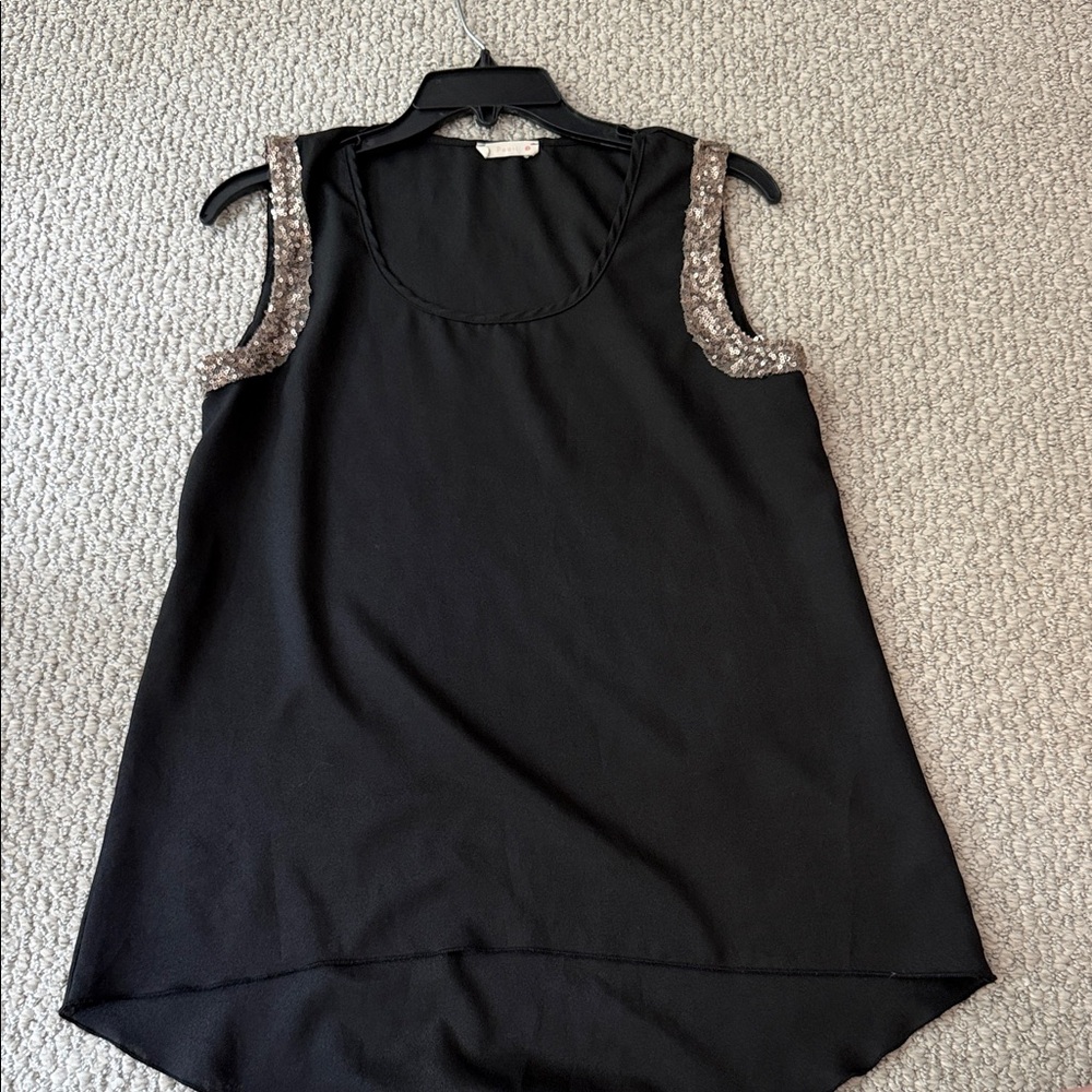 Pearl Black Tank Top with Silver Sequin Straps